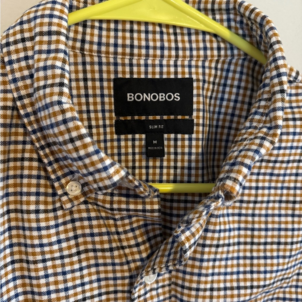 Bonobos Men's Slim Fit Checkered Shirt - Brown and White